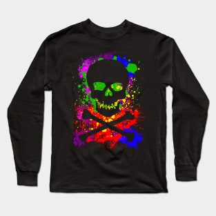 Paint Splatter Skull Long Sleeve T-Shirt